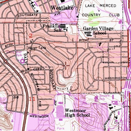 Topographic Map of Broadmoor Village, CA