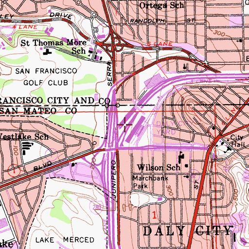 Topographic Map of Daly City Staton, CA