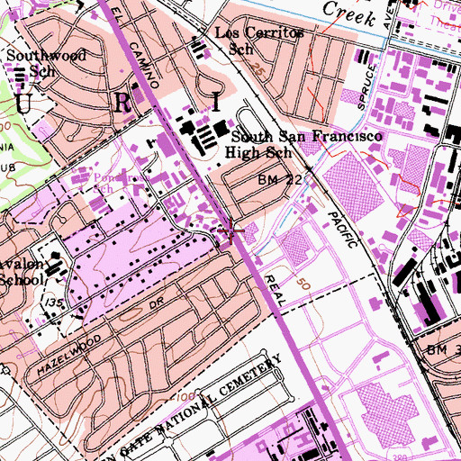 Topographic Map of El Camino Real Shopping Center, CA