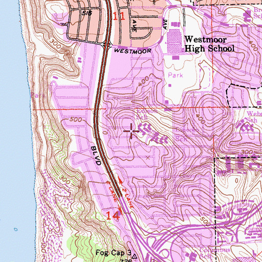 Topographic Map of Fernando Rivera Intermediate School, CA