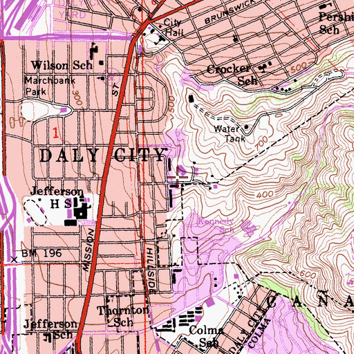 Topographic Map of The Hilldale School, CA