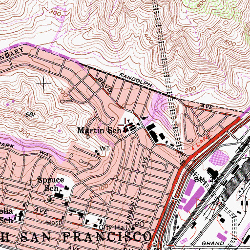 Topographic Map of Hillside Recreation Center, CA