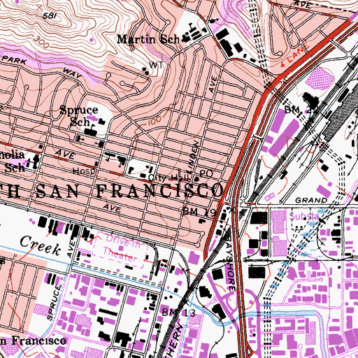 Topographic Map of Linden Post Office, CA