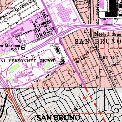 Topographic Map of Mills Park Shopping Center, CA