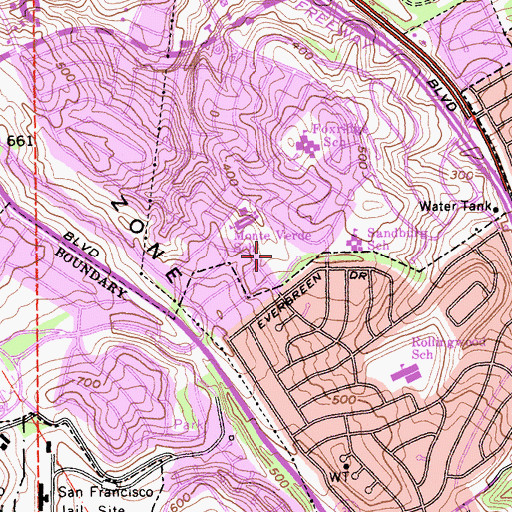 Topographic Map of Monte Verde Park, CA