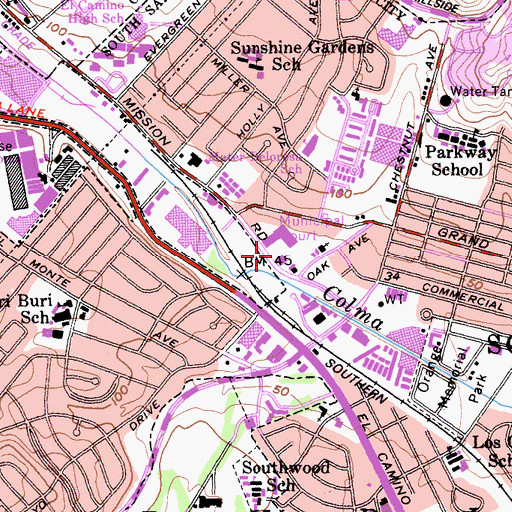 Topographic Map of North County Health Center, CA