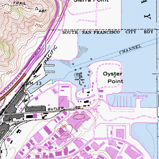 Topographic Map of Oyster Cove Marina, CA