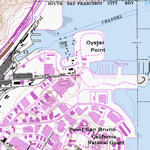 Topographic Map of Oyster Point Park, CA