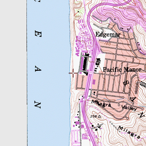 Topographic Map of Pacifica Post Office, CA