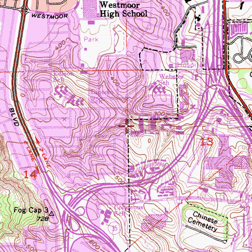 Topographic Map of Saint Francis Square Shopping Center, CA