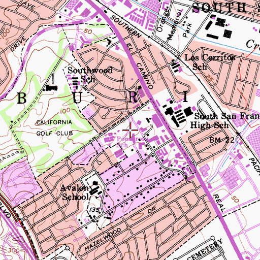 Topographic Map of Saint Veronica Catholic School, CA
