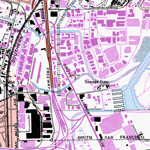 Topographic Map of San Bruno Canal, CA