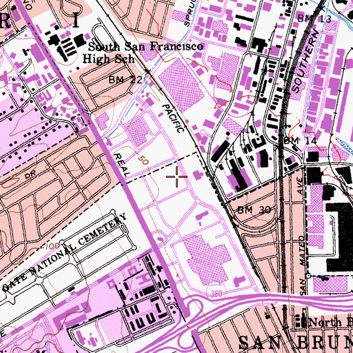 Topographic Map of San Bruno Post Office, CA