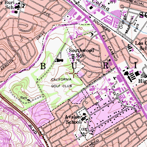 Topographic Map of Southwood Playground, CA