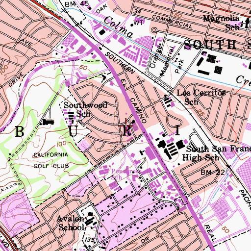 Topographic Map of Southwood Shopping Center, CA