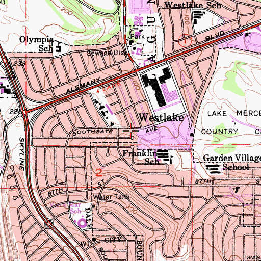 Topographic Map of Westlake Branch Daly City Public Library, CA