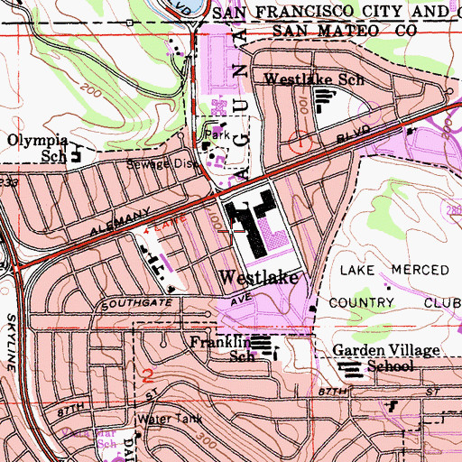 Topographic Map of Westlake Shopping Center, CA
