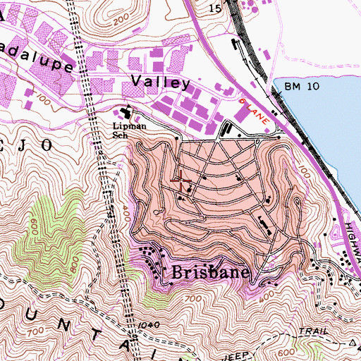 Topographic Map of Brisbane Branch San Mateo County Library, CA