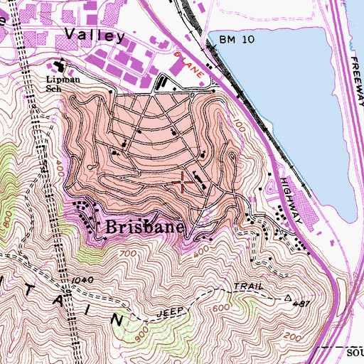 Topographic Map of Brisbane Elementary School, CA