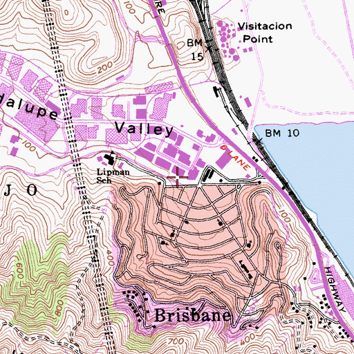 Topographic Map of Brisbane Post Office, CA