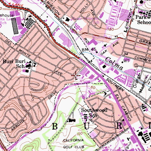 Topographic Map of South San Francisco Fire Department Station 63, CA