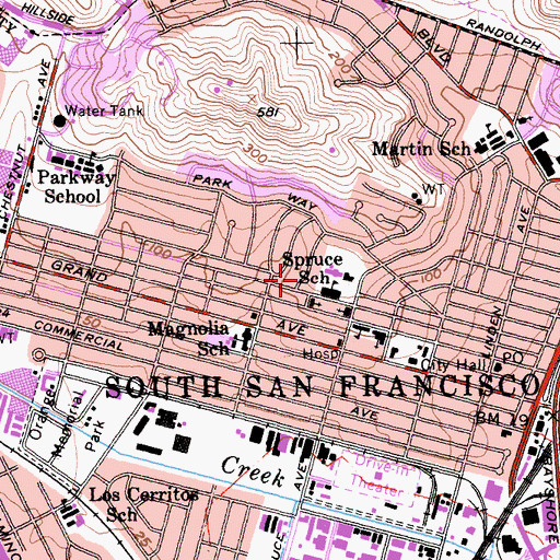 Topographic Map of Elm Court Recreation Building, CA