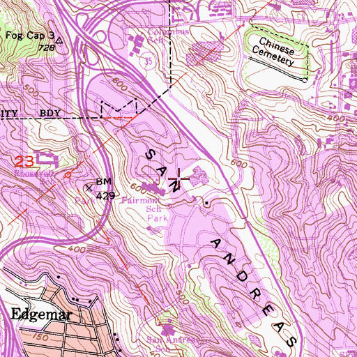 Topographic Map of Fairmont Shopping Center, CA