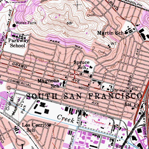 Topographic Map of First Church of Christ Scientist, CA