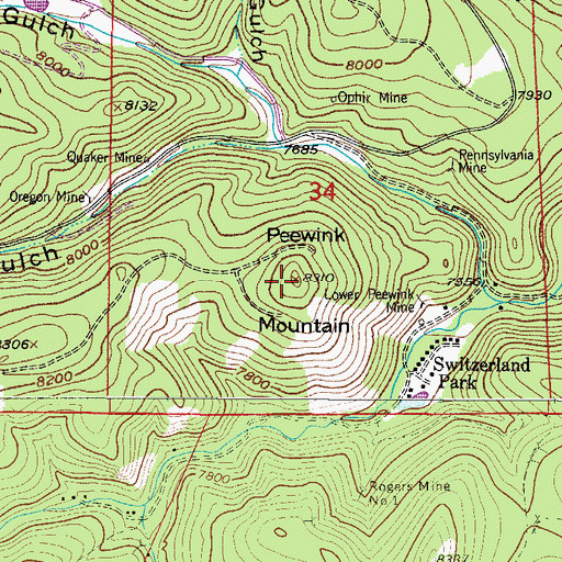 Topographic Map of Peewink Mountain, CO