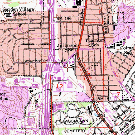 Topographic Map of Holy Angels Elementary School, CA