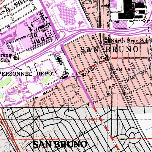 Topographic Map of Saint Brunos Roman Catholic Church, CA