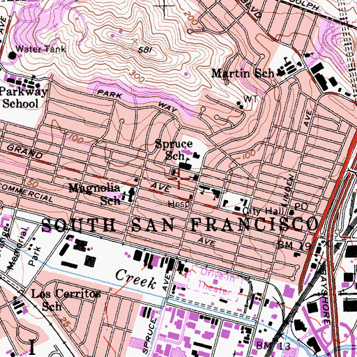 Topographic Map of Saint Pauls Community Methodist Church, CA