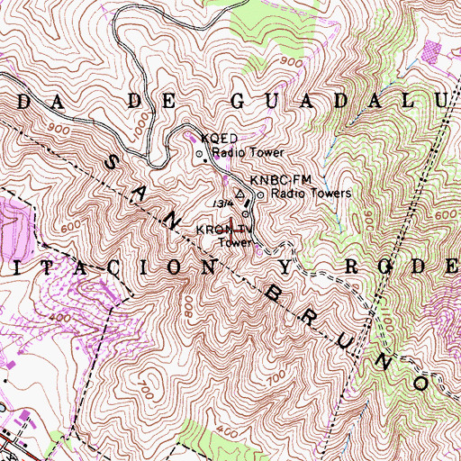 Topographic Map of San Bruno Mountain State Park, CA
