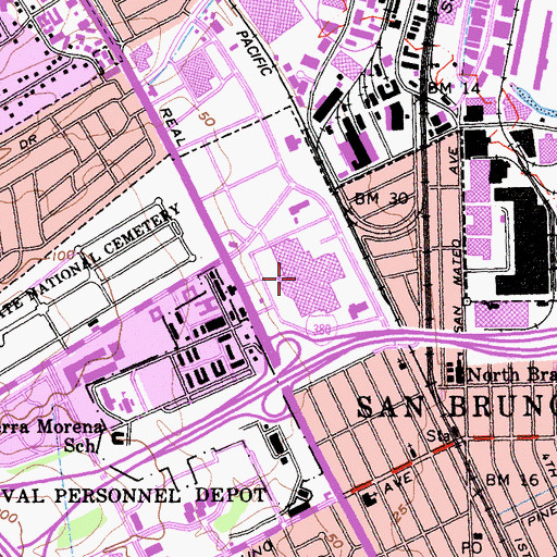 Topographic Map of Tanforan Park Shopping Center, CA