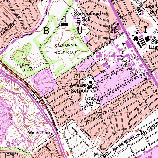 Topographic Map of Avalon Park, CA