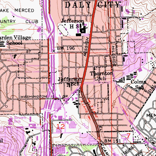Topographic Map of Colma Post Office, CA