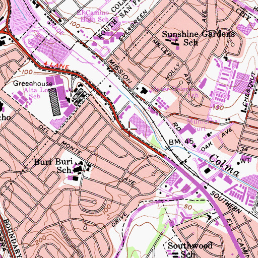 Topographic Map of Kaiser Permanente South San Francisco Medical Center, CA