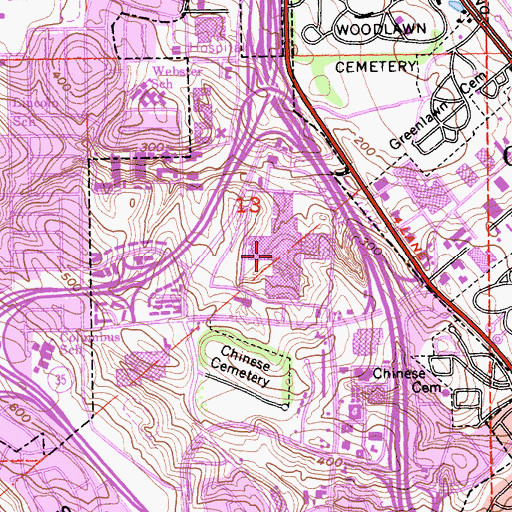 Topographic Map of Serramonte Shopping Center, CA