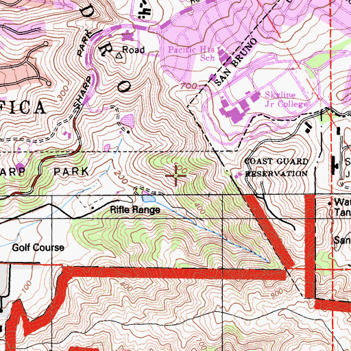 Topographic Map of Sweeny Ridge Reserve, CA