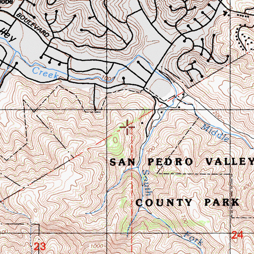 Topographic Map of Brooks Falls Overlook Trail, CA