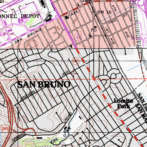 Topographic Map of First Church of Christ Scientist, CA