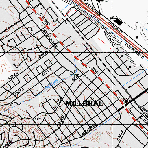 Topographic Map of Millbrae Post Office, CA