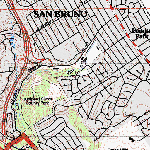 Topographic Map of Saint Andrews Episcopal Church of Millbrae-San Bruno, CA