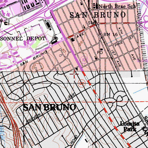 Topographic Map of San Bruno City Hall, CA
