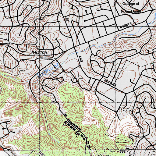 Topographic Map of Belmont Branch San Mateo County Library, CA