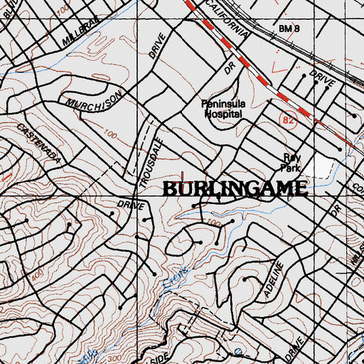 Topographic Map of Burlingame Intermediate School, CA