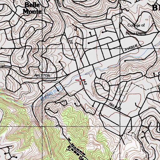 Topographic Map of Carlmont Village Shopping Center, CA