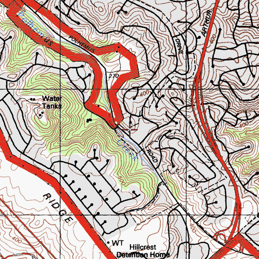 Topographic Map of Crystal Springs Shopping Center, CA