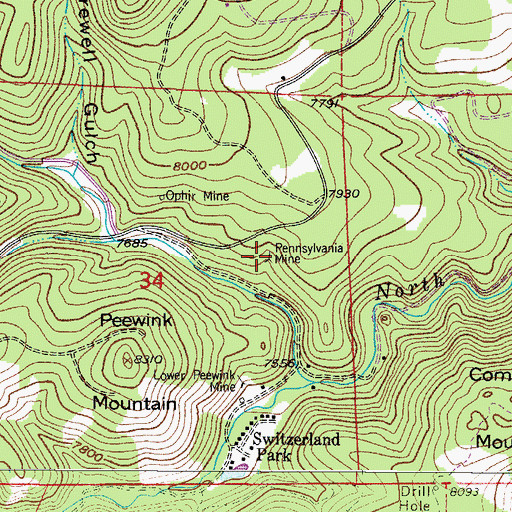 Topographic Map of Pennsylvania Mine, CO