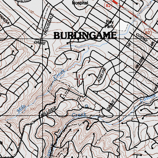Topographic Map of Mercy High School, CA